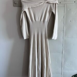 Vintage Cream Off-Shoulder Dress